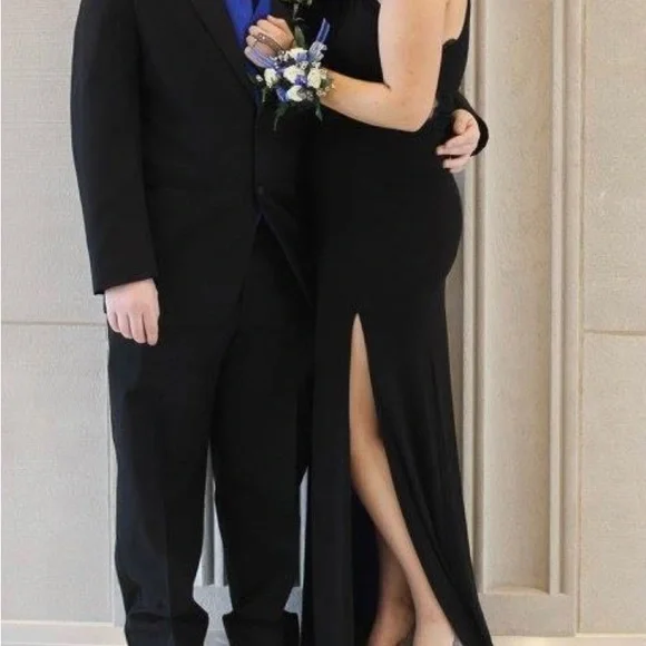 Beautiful black floor length gown with jeweled neckline and cut out sides - Picture 7 of 12